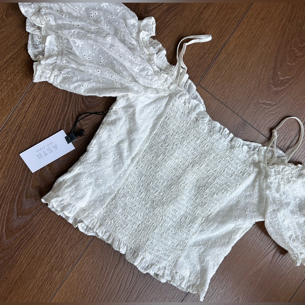 Astr Ivory Eyelet Off-Shoulder Blouse with puff sleeves - Picture 11 of 11
